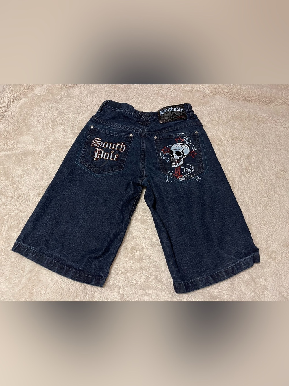 Vtg Southpole Baggy Jorts 34 Skull Limited Edition Embroidered Denim Shorts Y2K